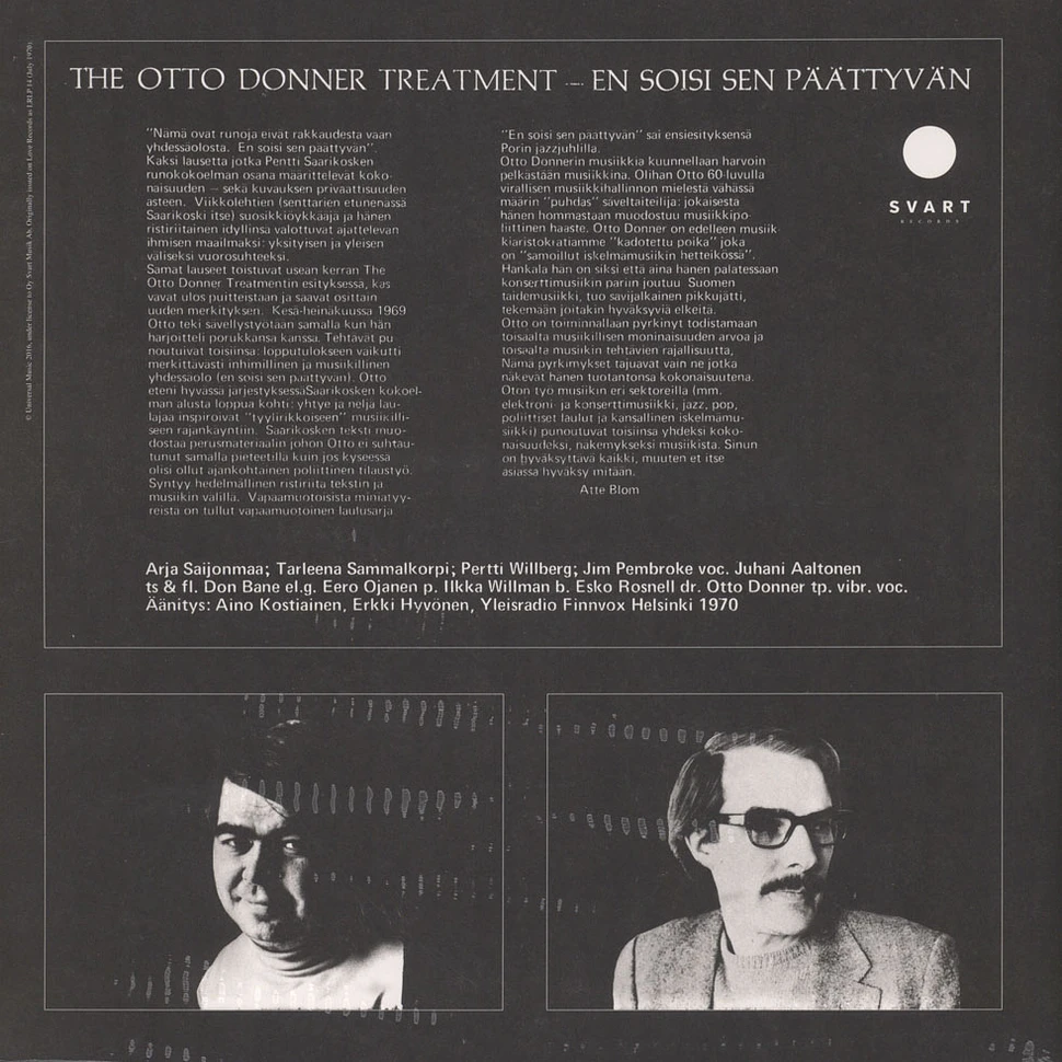The Otto Donner Treatment - En Soisi Sen Päättyvän Black Vinyl Edition
