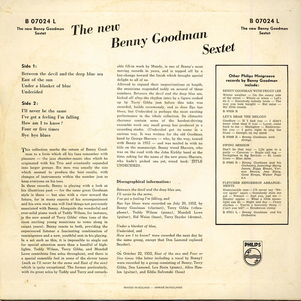 Benny Goodman Sextet - The New Benny Goodman Sextet