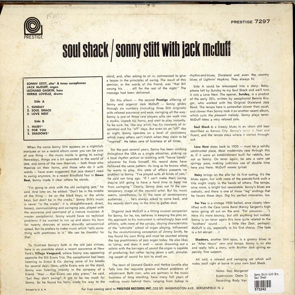 Sonny Stitt With Brother Jack McDuff - Soul Shack