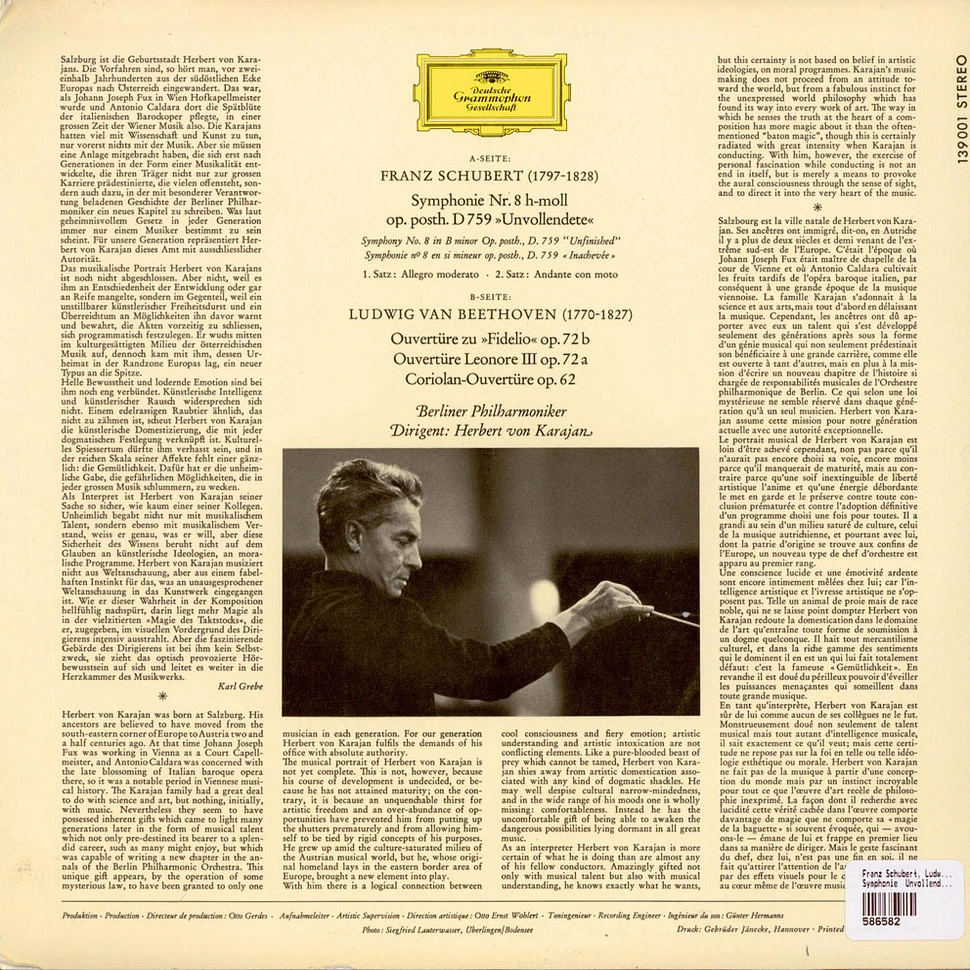 Franz Schubert / Ludwig van Beethoven: Berliner Philharmoniker · Herbert von Karajan - Symphonie Nr. 8 »Unvollendete« / Fidelio · Leonore III · Coriolan (Ouvertüren)