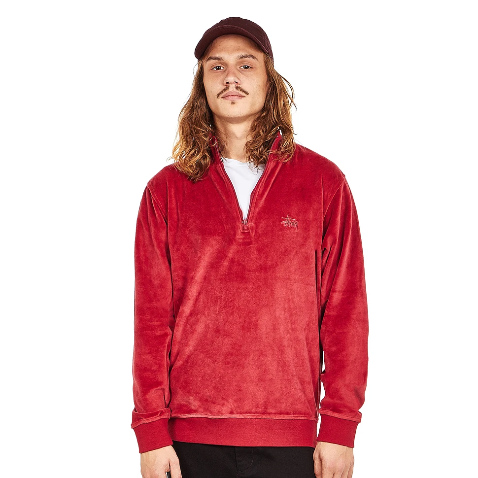 Stüssy - Velour LS Zip Mock Neck Sweater