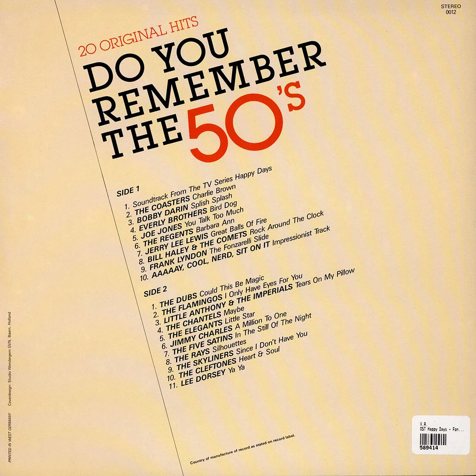 V.A. - Do You Remember The 50's (20 Original Hits And The Soundtrack From The TV Series Happy Days)