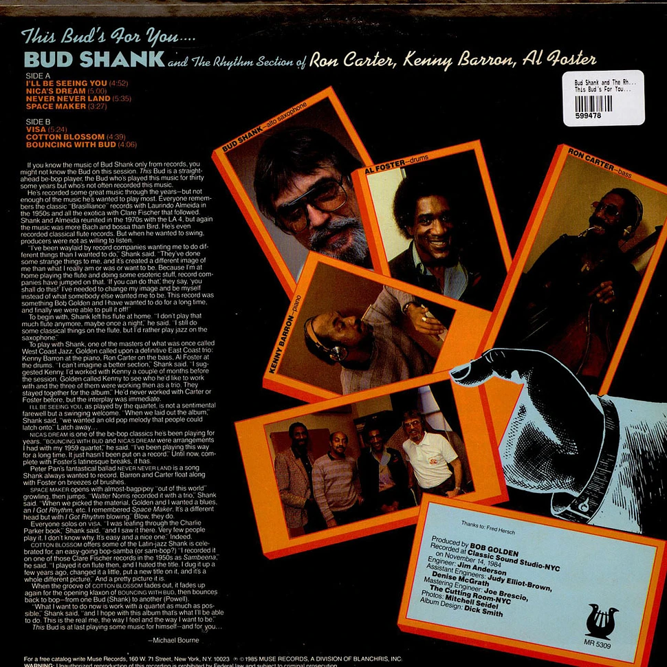 Bud Shank And The Rhythm Section Of Ron Carter, Kenny Barron, Al Foster - This Bud's For You...