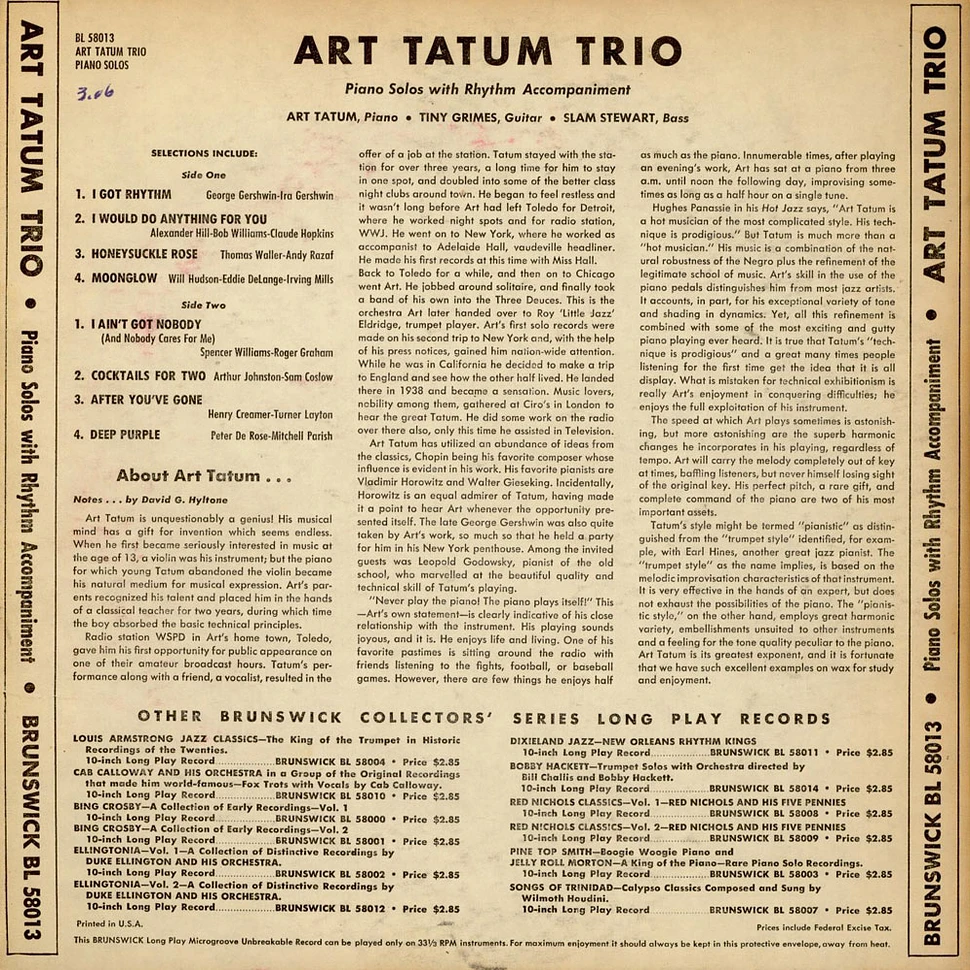 Art Tatum Trio - Piano Solos With Rhythm Accompaniment