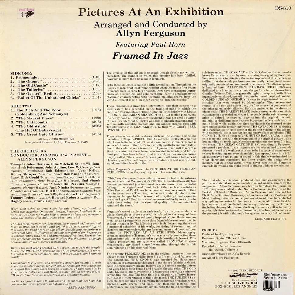 Allyn Ferguson Featuring Paul Horn - Pictures At An Exhibition: Framed In Jazz