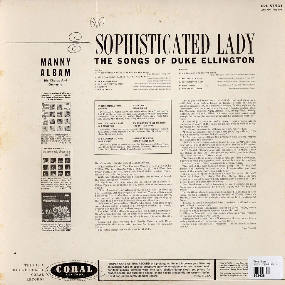 Manny Albam His Chorus And Orchestra - Sophisticated Lady - The Songs Of Duke Ellington