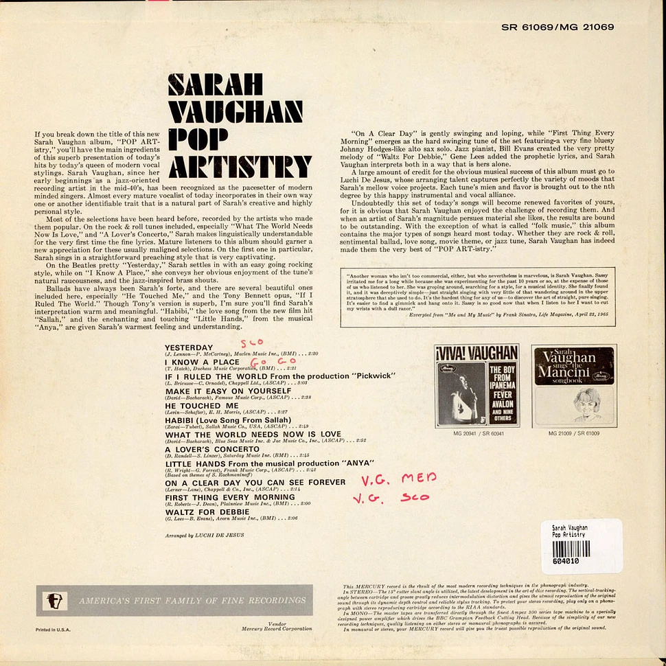 Sarah Vaughan - Pop Artistry