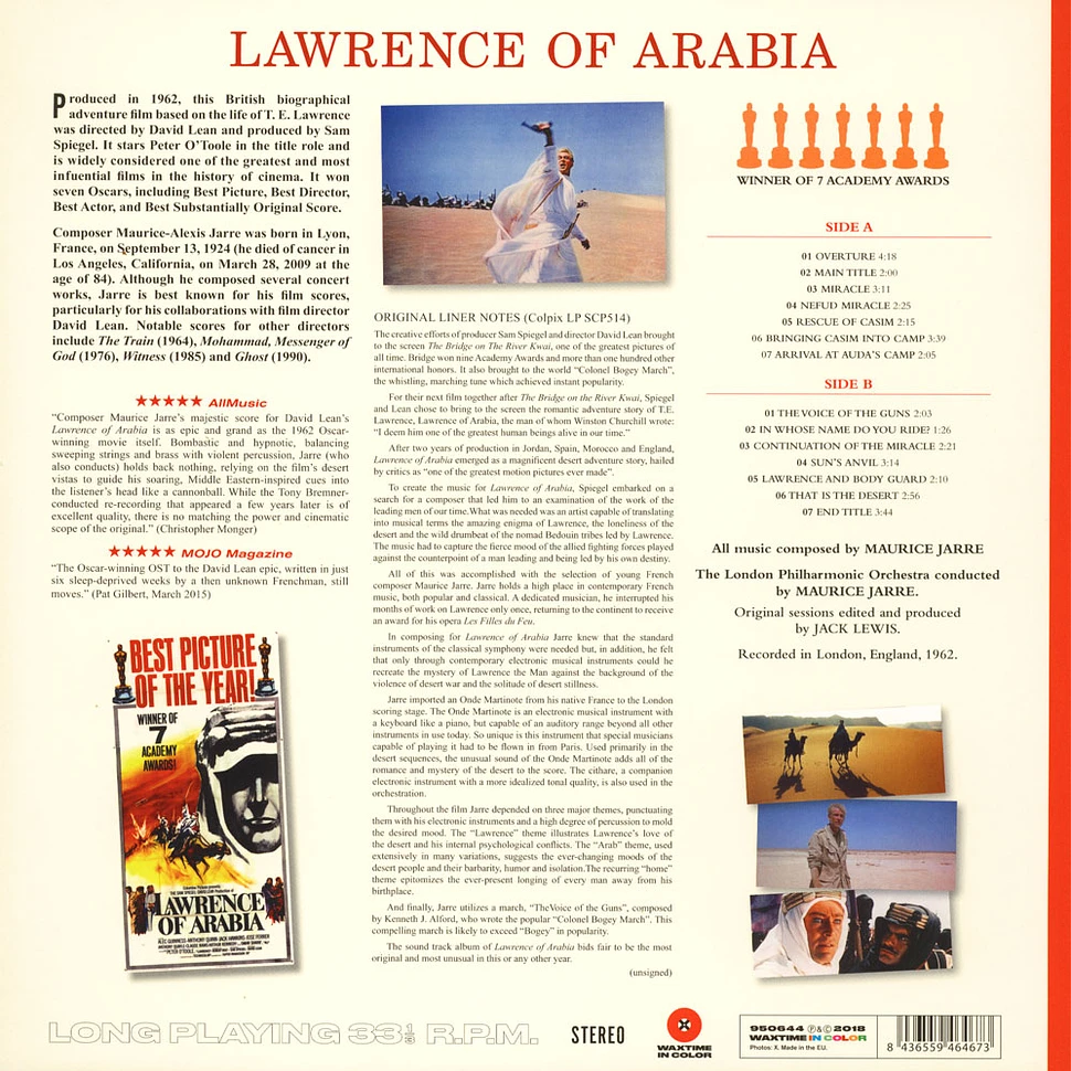 Maurice Jarre - Lawrence Of Arabia Colored Vinyl Edition