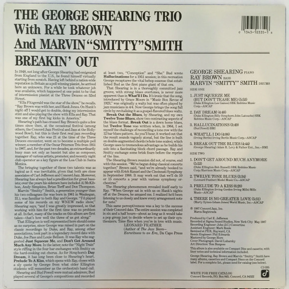 George Shearing Trio With Ray Brown And Marvin "Smitty" Smith - Breakin' Out