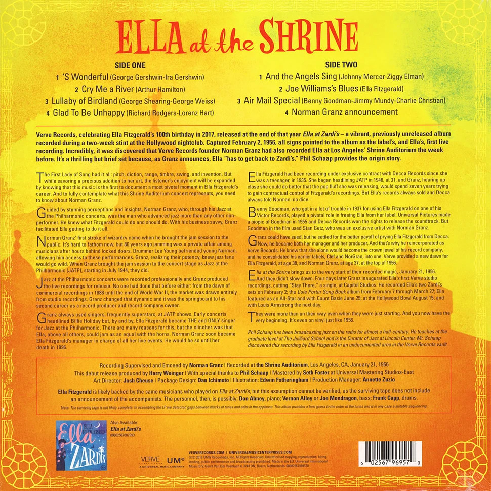 Ella Fitzgerald - Ella At The Shrine Translucent Yellow Colored Vinyl Edition