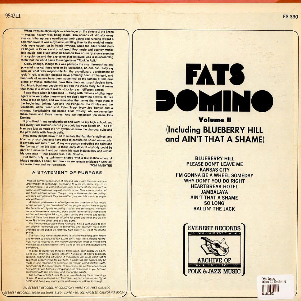 Fats Domino - Volume II (Including Blueberry Hill And Ain't That A Shame)