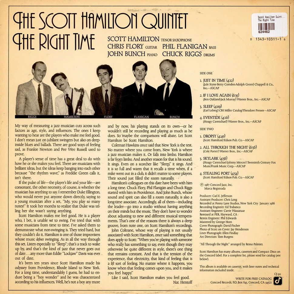 The Scott Hamilton Quintet - The Right Time