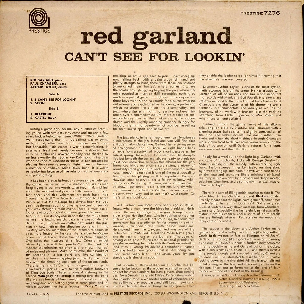 Red Garland - Can't See For Lookin'