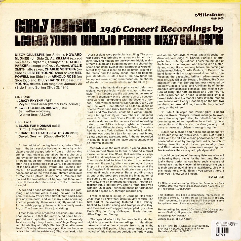 Lester Young / Charlie Parker / Dizzy Gillespie - Early Modern: 1946 Concert Recordings