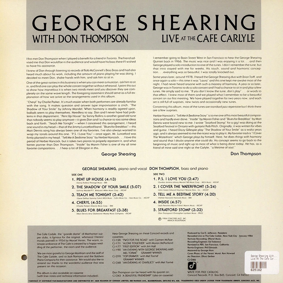 George Shearing With Don Thompson - Live At The Cafe Carlyle