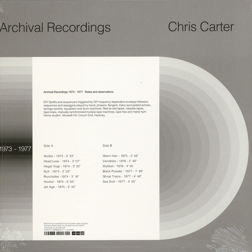 Chris Carter - Archival 1973 To 1977 Transparent Blue Vinyl Edition