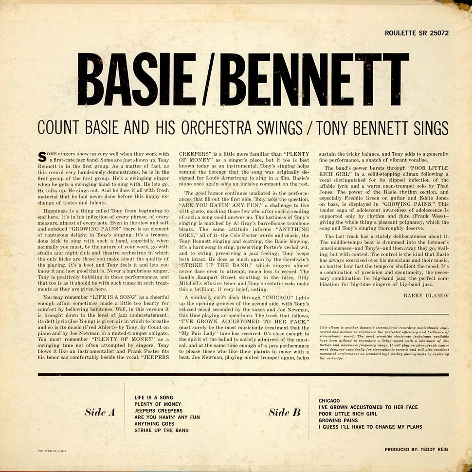 Count Basie / Tony Bennett - Count Basie Swings / Tony Bennett Sings