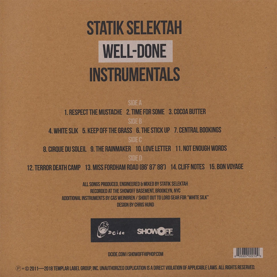 Statik Selektah - Well Done Instrumentals Clear Vinyl Edition