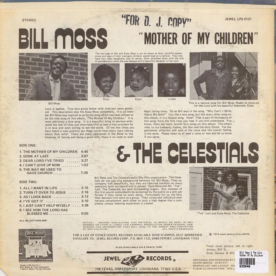 Bill Moss & The Celestials - Mother Of My Children