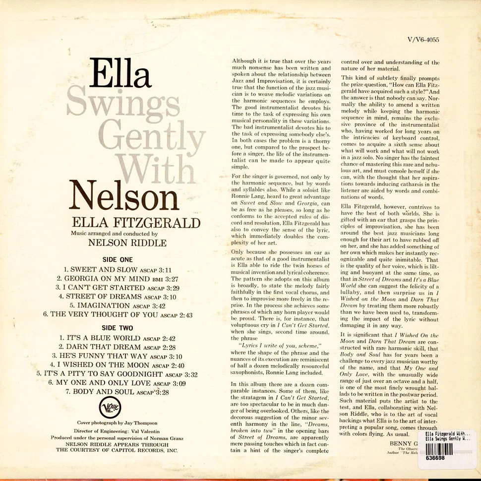 Ella Fitzgerald With Nelson Riddle And His Orchestra - Ella Swings Gently With Nelson