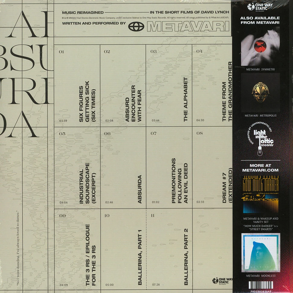 Metavari - Absurda (Music Reimagined In The Short Films Of David Lynch) Clear Vinyl Record Store Day 2019 Edition