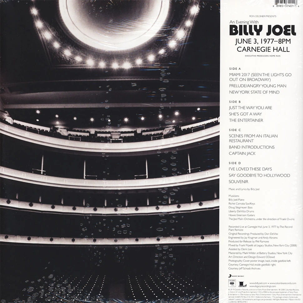 Billy Joel - Live At Carnegie Hall 1977 Record Store Day 2019 Edition