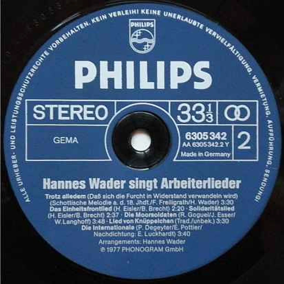 Hannes Wader - Hannes Wader Singt Arbeiterlieder