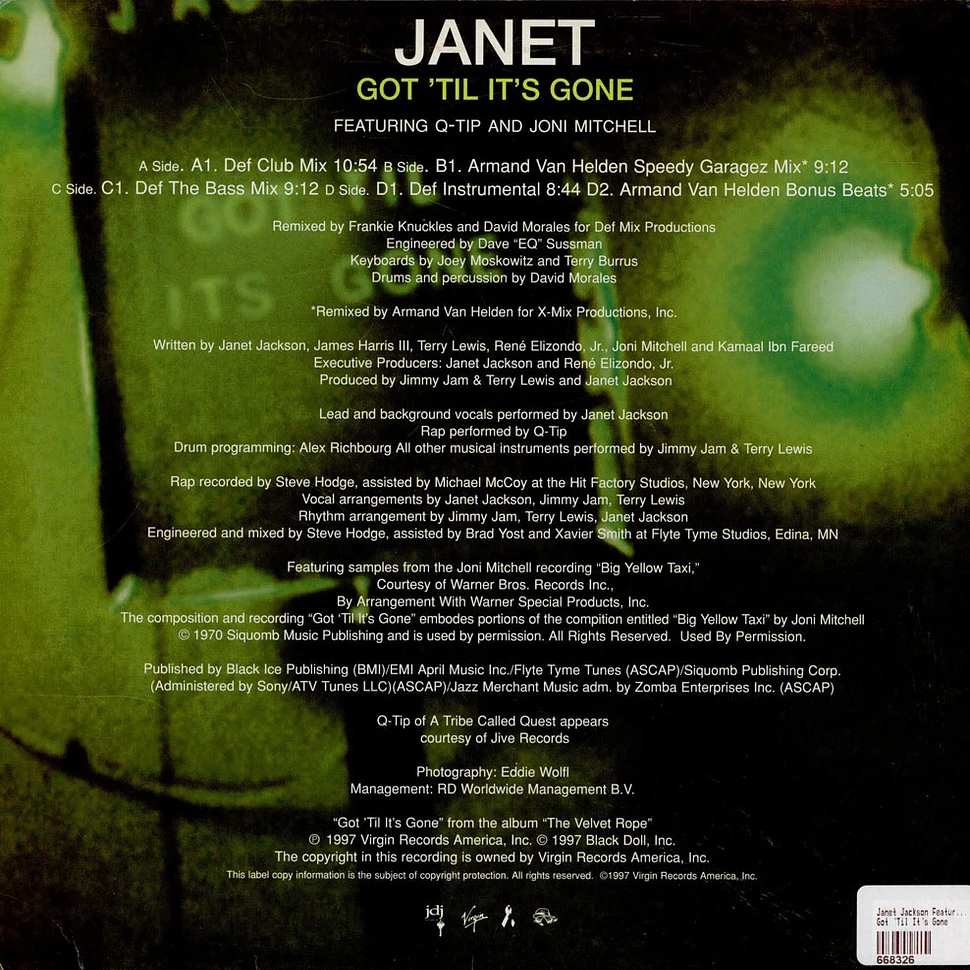 stykke kontrol Far Janet Jackson Featuring Q-Tip And Joni Mitchell - Got 'Til It's Gone -  Vinyl 2x12" - 1997 - UK - Original | HHV