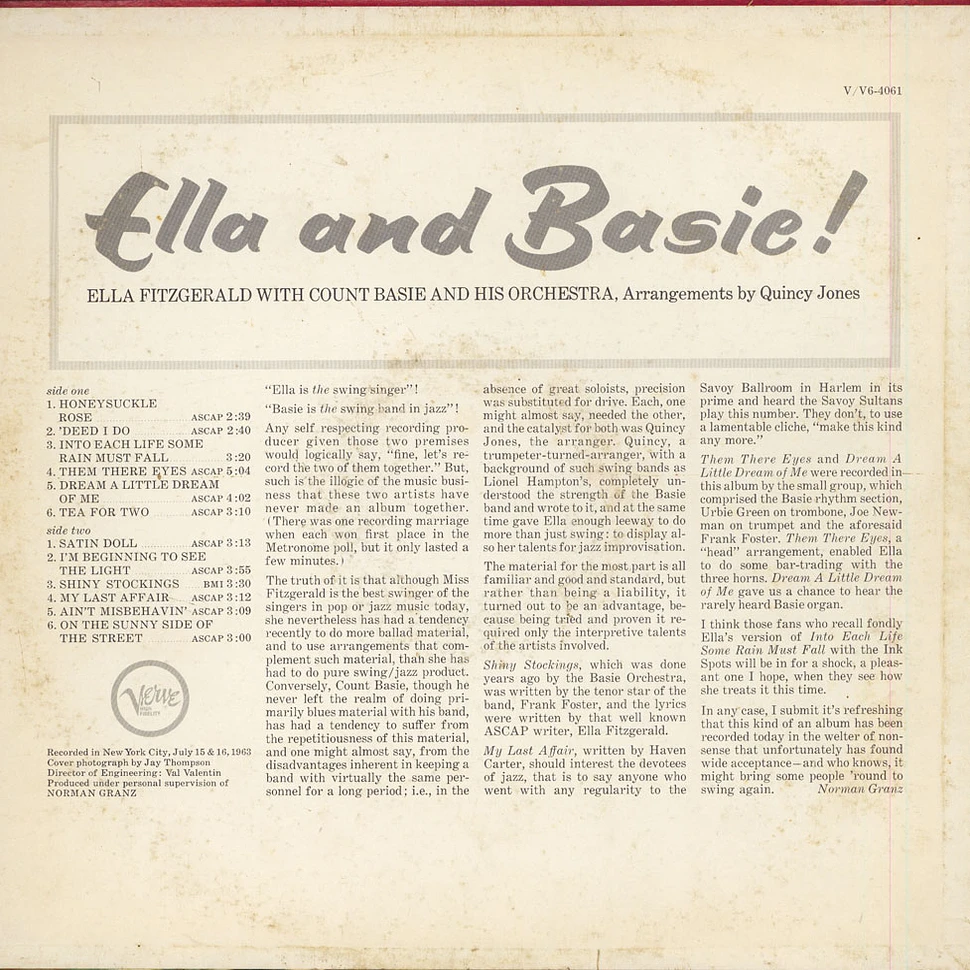 Ella Fitzgerald And Count Basie Orchestra - Ella And Basie!