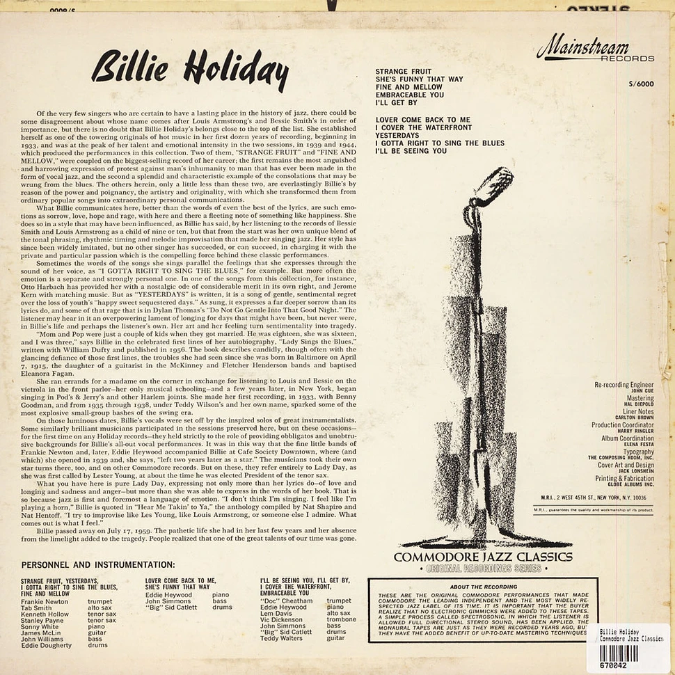 Billie Holiday - Commodore Jazz Classics
