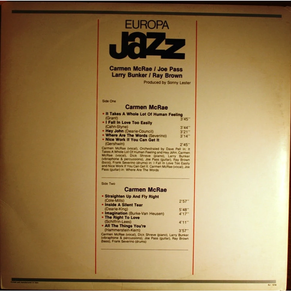 Carmen McRae, Joe Pass, Larry Bunker, Ray Brown - Europa Jazz