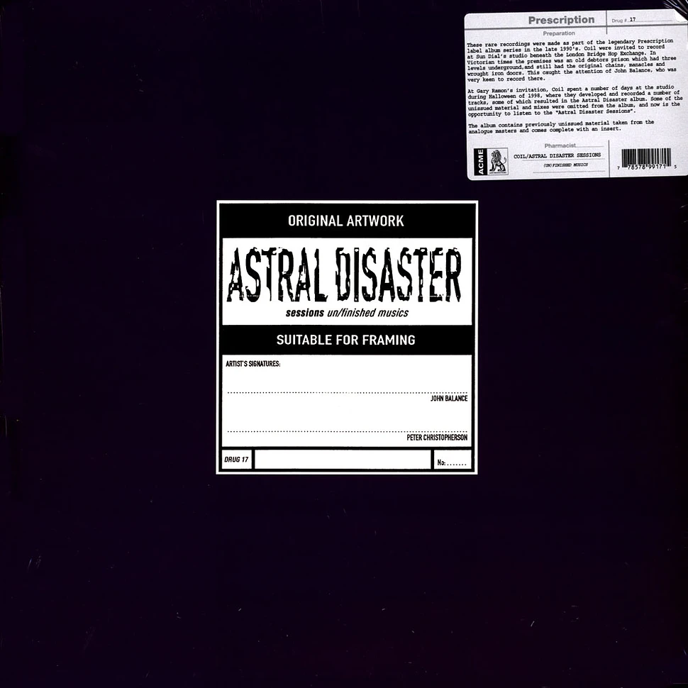 Coil - Astral Disaster Sessions Un/Finished Musics Black Vinyl Edition