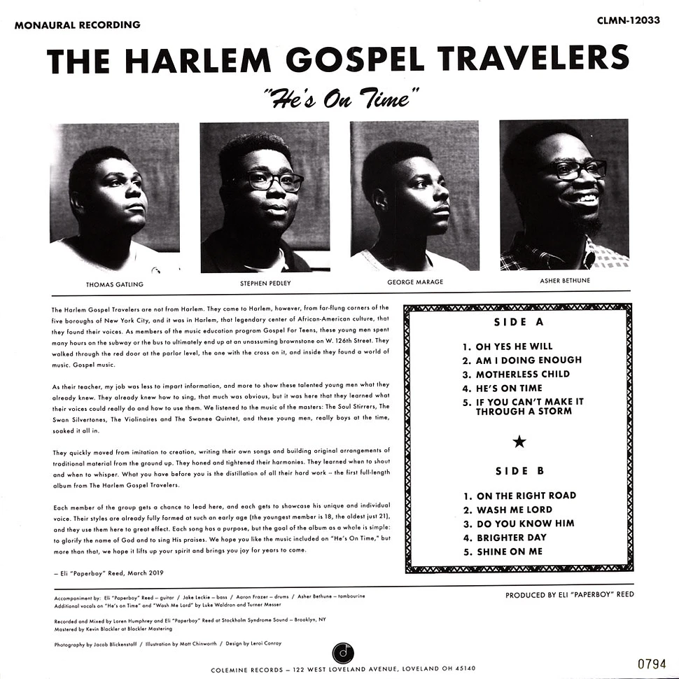 The Harlem Gospel Travelers - He's On Time HHV EU Exclusive Clear Vinyl Edition