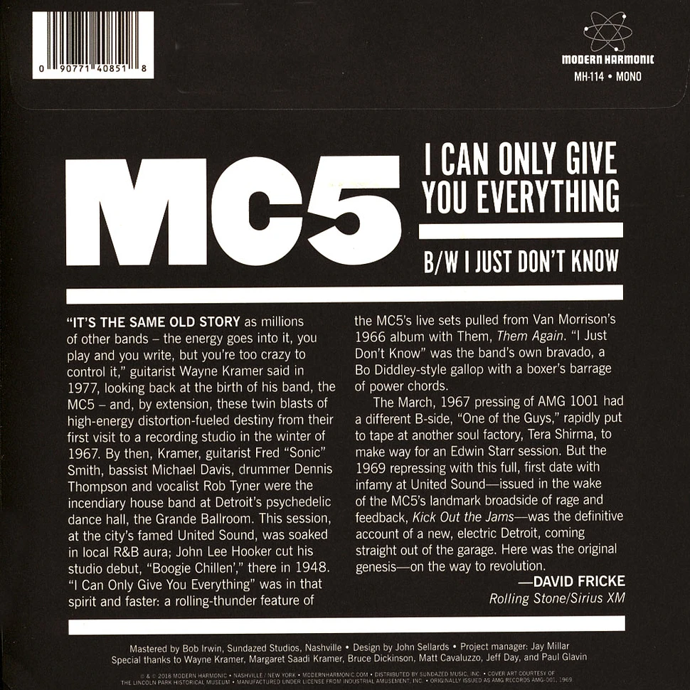 MC5 - I Can Only Give You Everything / I Just Don't Know White Vinyl Edition
