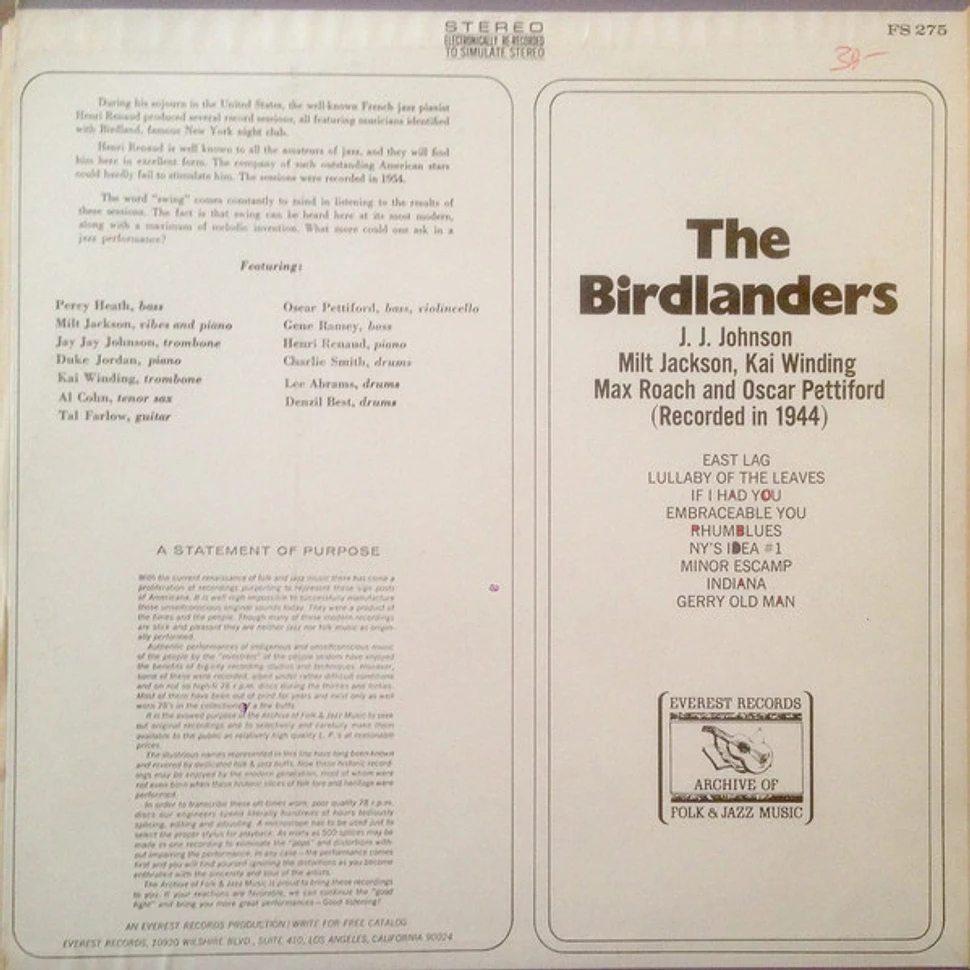 The Birdlanders / J.J. Johnson, Milt Jackson, Kai Winding, Max Roach And Oscar Pettiford - The Birdlanders (Recorded In 1944)