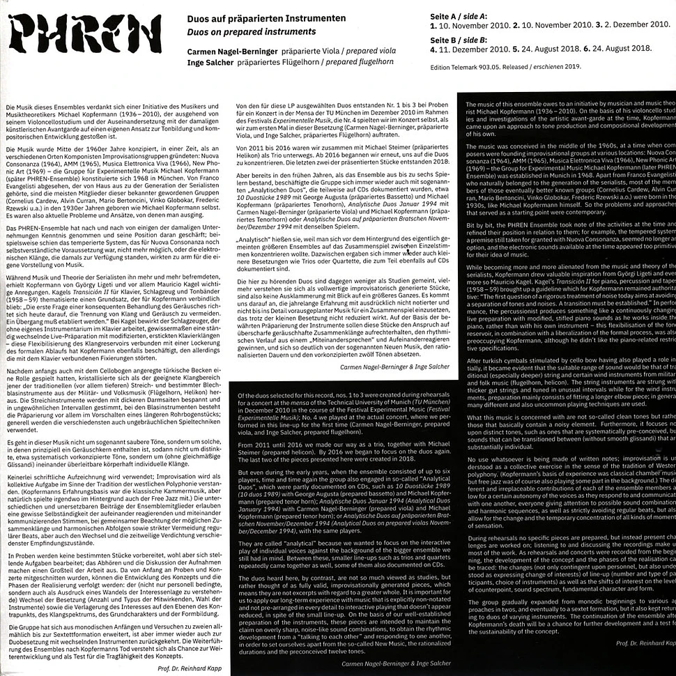 Phren - Duos Auf Präparierten Instrumenten / Duos On Prepared Instruments
