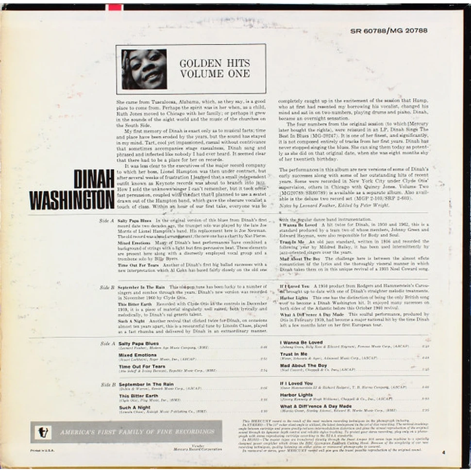Dinah Washington - Golden Hits Volume One