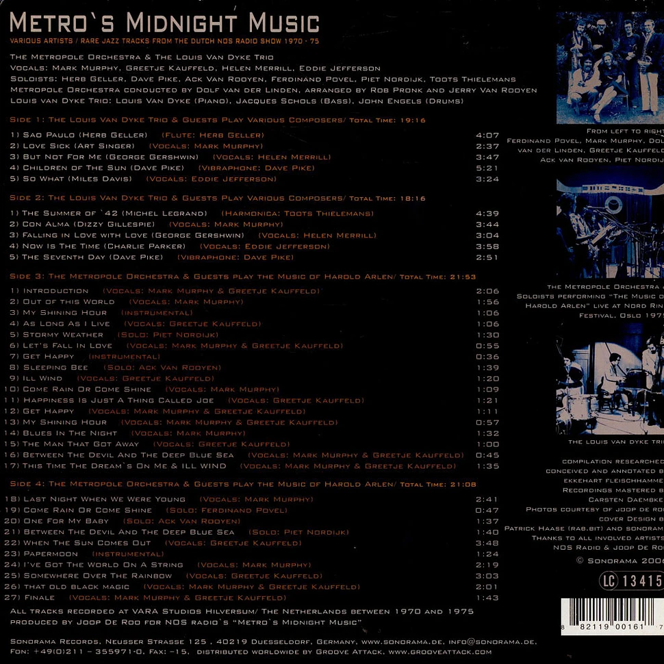 Metropole Orchestra / Louis Van Dyke Trio - Metro's Midnight Music - Rare Jazz Tracks From The Dutch NOS Radio Show 1970 - 75
