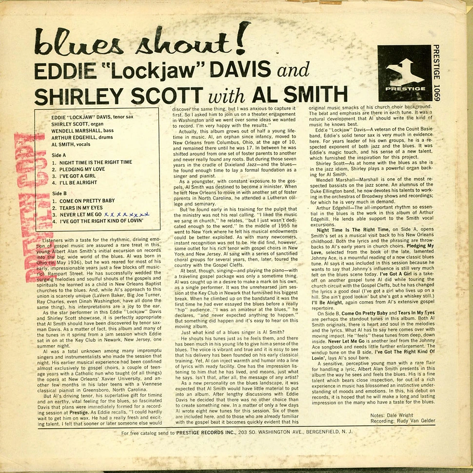 Eddie "Lockjaw" Davis And Shirley Scott With Al Smith - Blues Shout!
