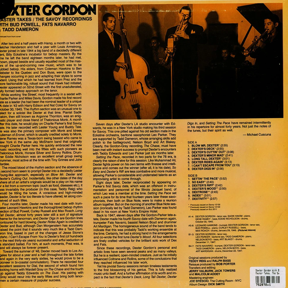 Dexter Gordon With Bud Powell, Fats Navarro & Tadd Dameron - Master Takes. The Savoy Recordings
