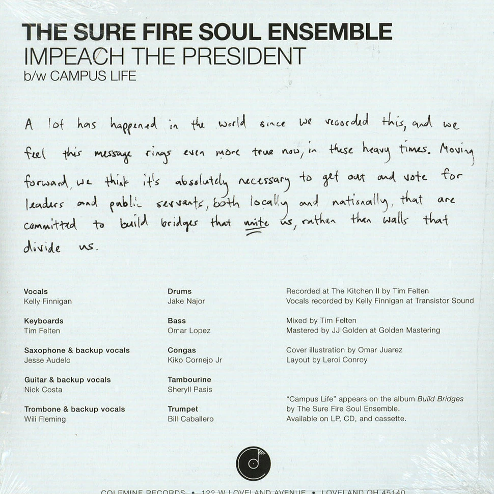 Sure Fire Soul Ensemble & Kelly Finnigan - Impeach The President HHV EU Blue Vinyl Edition