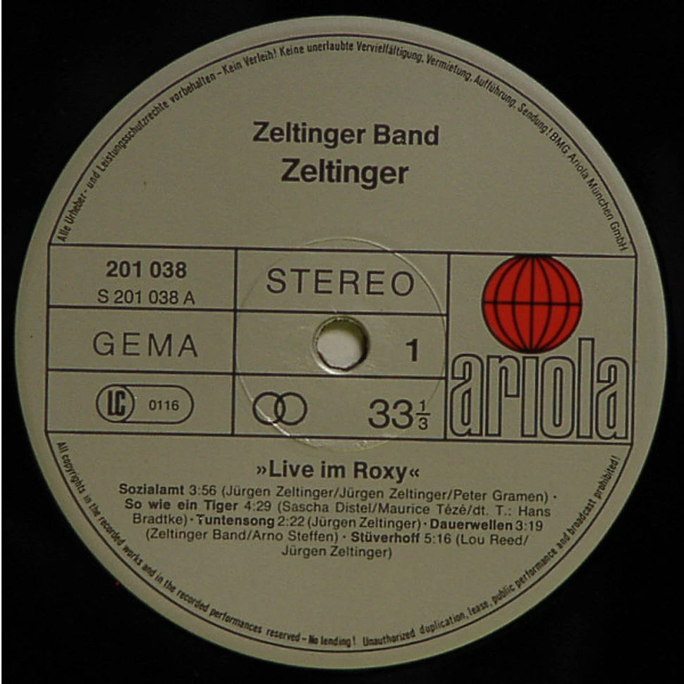 Zeltinger Band - De Plaat (Live Im Roxy Und Bunker)