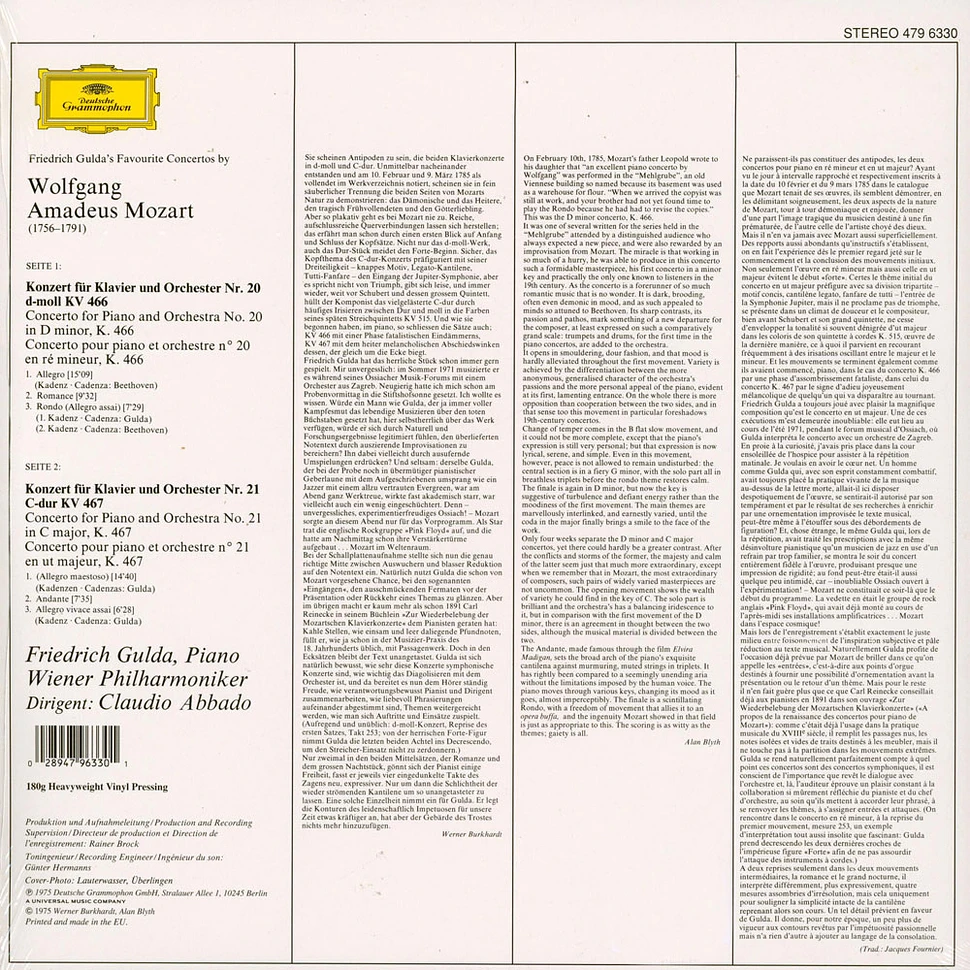 Friedrich Gulda / Claudio Abbado / Wp - Klavierkonzerte Nr.20 + 21