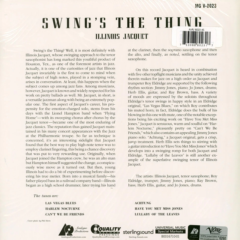 Illinois Jacquet - Swing's The Thing 45rpm, 200g Vinyl Edition