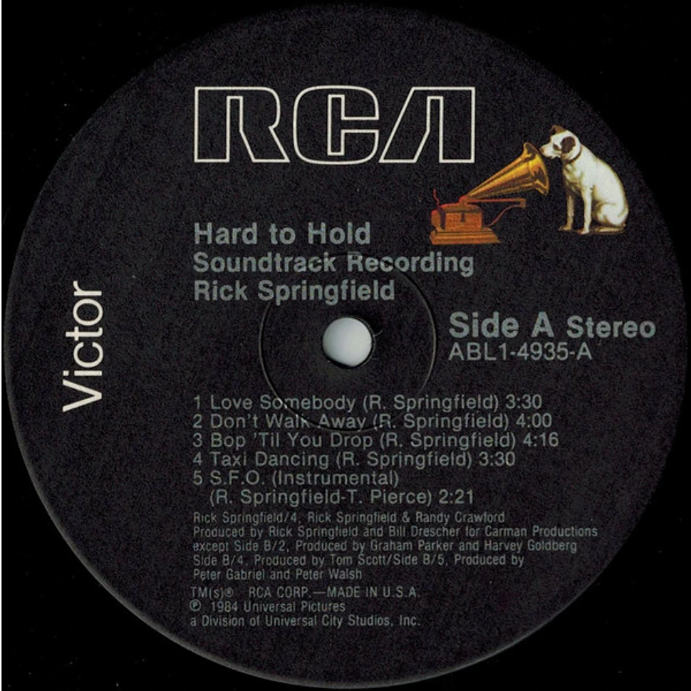 Rick Springfield - Hard To Hold - Soundtrack Recording