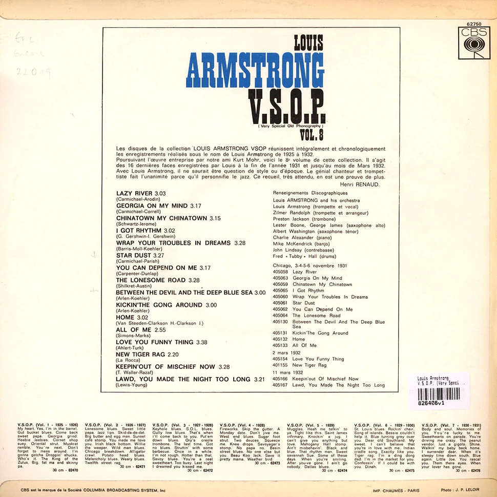 Louis Armstrong - V.S.O.P. (Very Special Old Phonography) Vol. 8