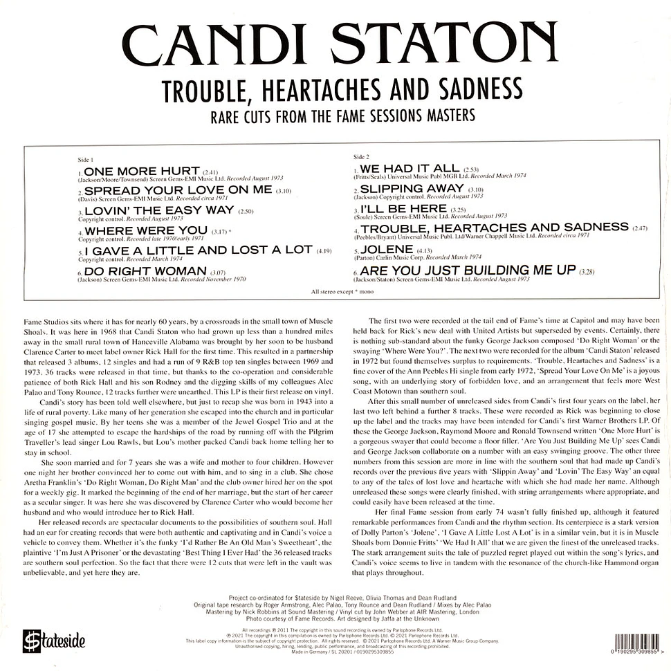 Candi Staton - Trouble, Heartaches And Sadness (The Lost Fame Sessions Masters) Record Store Day 2021 Edition