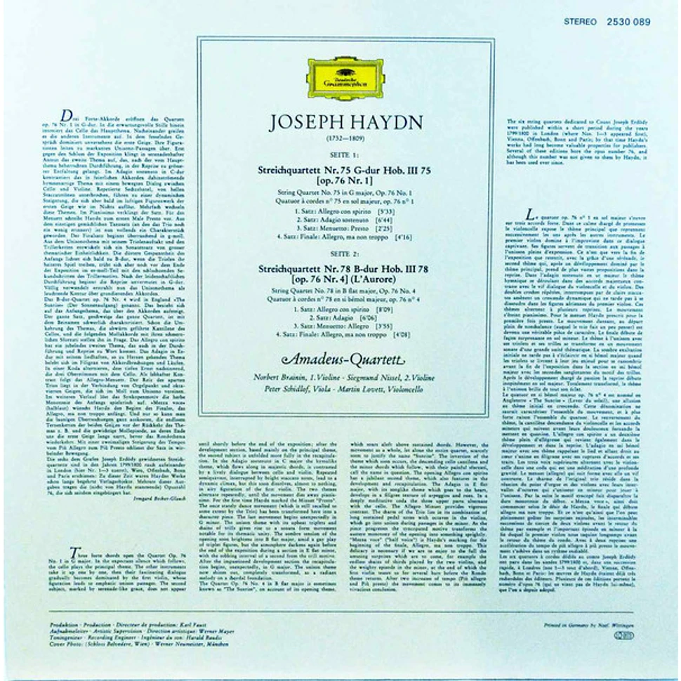 Joseph Haydn, Amadeus-Quartett - String Quartets in G Major And In B Flat Major
