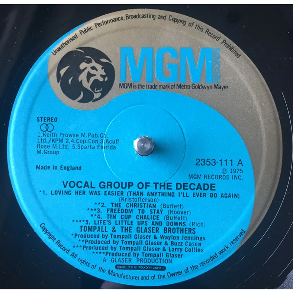 Tompall Glaser & The Glaser Brothers - Vocal Group Of The Decade