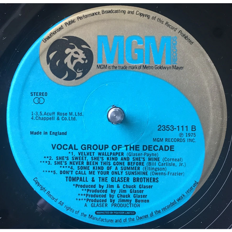 Tompall Glaser & The Glaser Brothers - Vocal Group Of The Decade